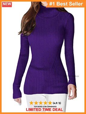 Ribbed Turtleneck Sweater Women Slim Fit Knit Pullover Warm